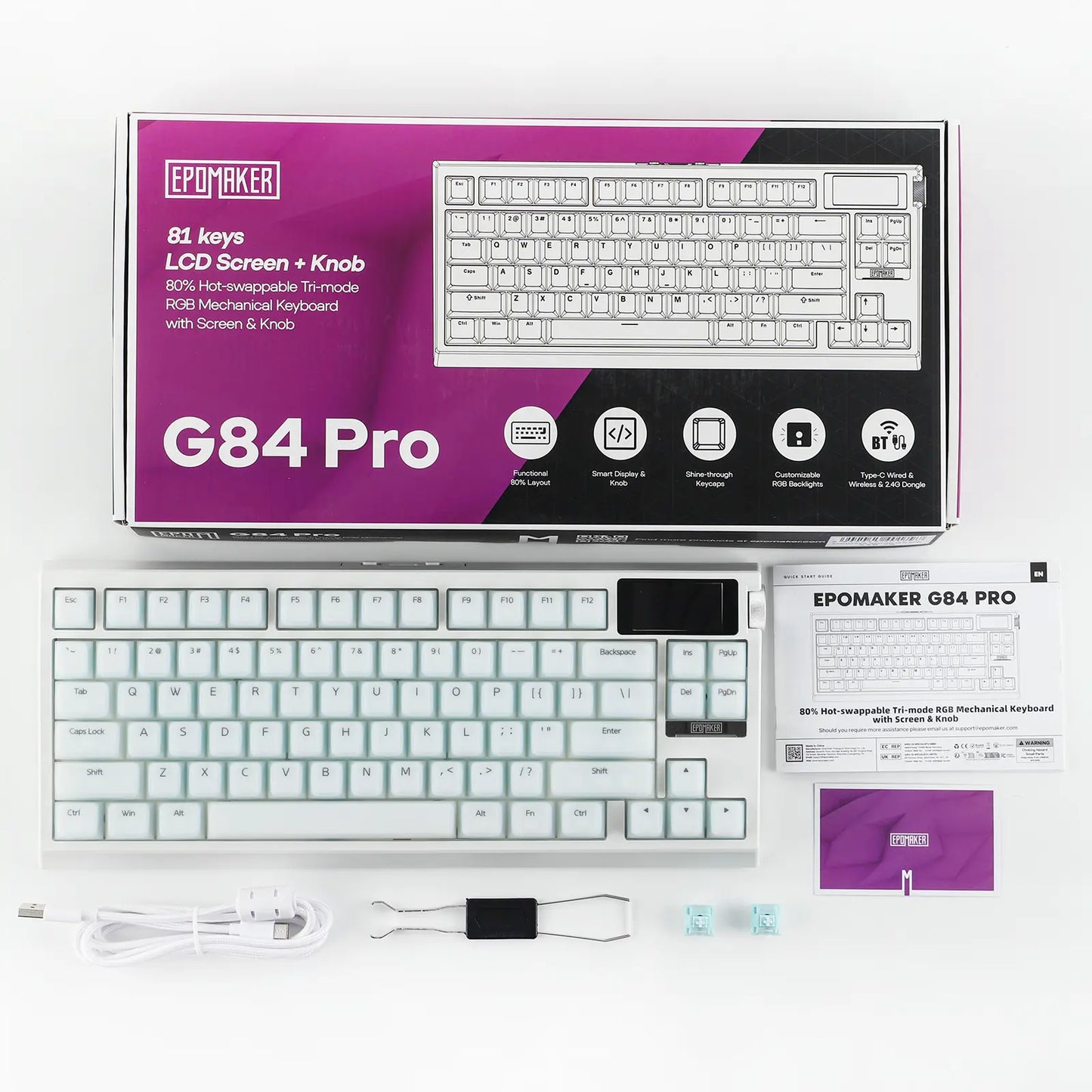 EPOMAKER G84 PRO Wireless Silent Mechanical Gaming Keyboard, 75% 81-Key Gasket Mounted Hot Swappable anti Ghosting Gaming Accessory, Tri-Mode USB-C/BT 5.0/2.4Ghz, Custom Driver, RGB Backlight, Silicone Keycaps, Gaming Accessories, Hot Swappable Keyboard