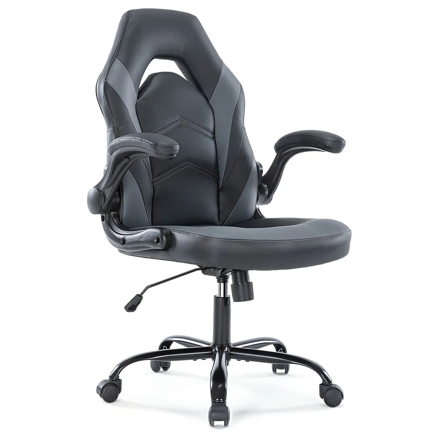 Furnest Ergonomic Gaming Office Chair - PU Leather Indoor Furniture Recliner with Height Adjustment, Fixed-Up Armrest, Headrest, Footrest, 360° Swivel, Barstool Design Elements for Game Desks, Computer Use, Gaming Chair