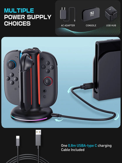 Mumba 4-In-1 Fast Charging Dock for Nintendo Switch Console - Wireless Gaming Controller Connector, 2 Joy-Con Chargers, Magnetic Weighted Base, Bi-Directional Design, LED Indicators, Overcharge Protection