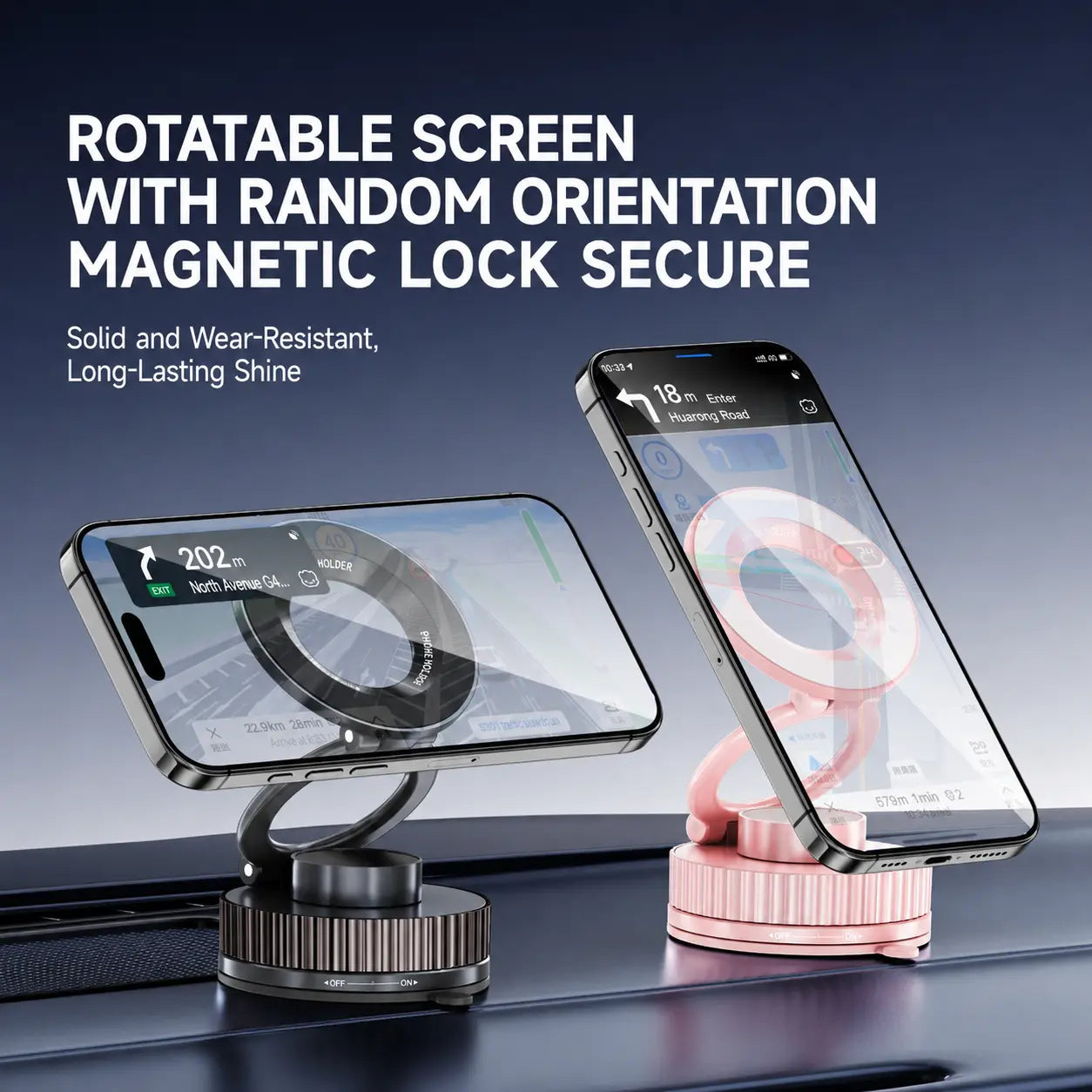 Foldable Magnetic Car Phone Holder for Magsafe Devices - 20 N52 Magnets, 360-Degree Rotation, Vacuum Suction Cup with Heat-Resistant Nano-Adhesive Base, Automotive Interior Accessory