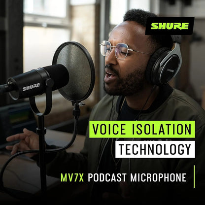 Shure MV7X XLR Dynamic Microphone – Voice-Isolating Cardioid Mic for Podcasting, Vocal Recording & Broadcasting, All-Metal, Black