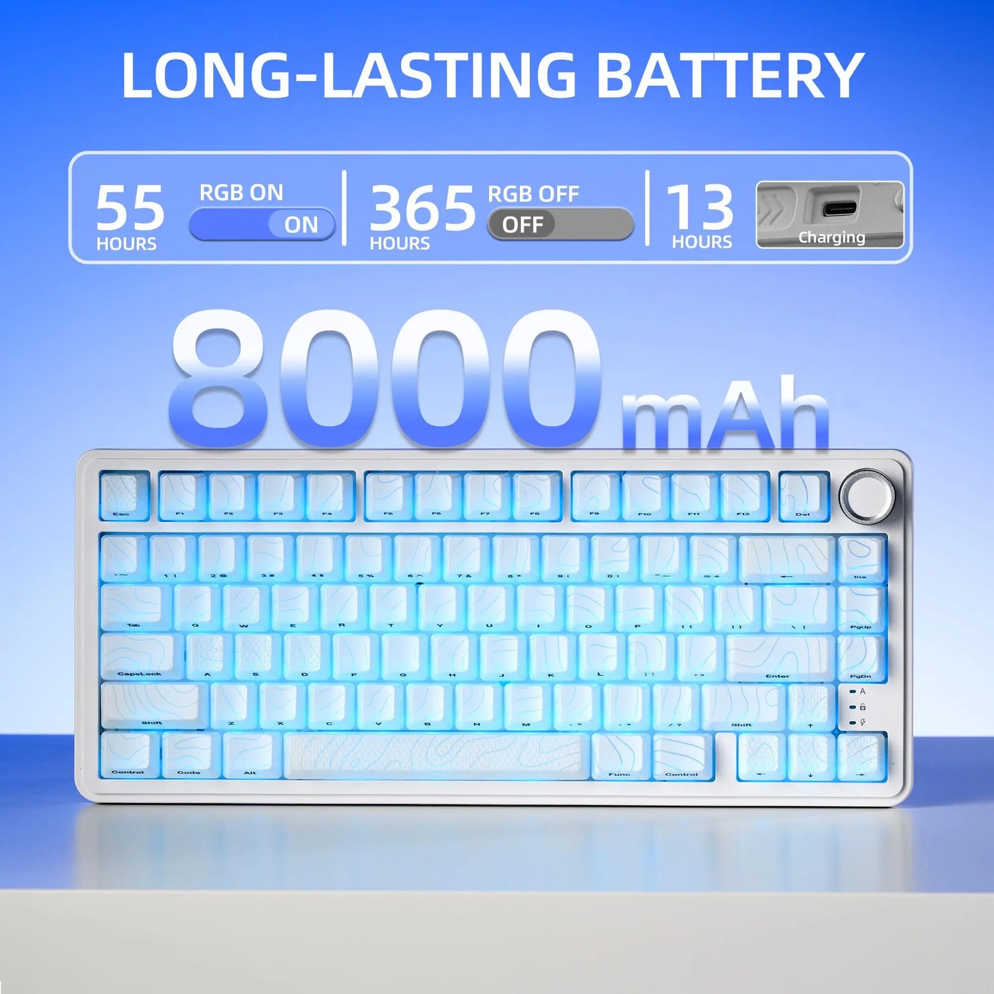 XVX M75 Tri-Mode 75% Mechanical Gaming Keyboard with Knob, Topography Imd-Tech Keycaps, Hot-Swappable, USB Charging, RGB Backlight, PBT Heart Corner Legend Keycaps, Multimedia Scroll Wheel, Creamy Keyboards PC Accessories