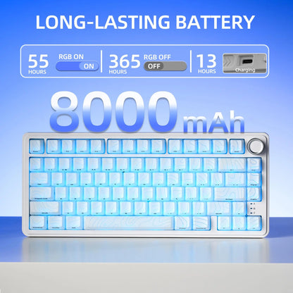 XVX M75 Tri-Mode 75% Mechanical Gaming Keyboard with Knob, Topography Imd-Tech Keycaps, Hot-Swappable, USB Charging, RGB Backlight, PBT Heart Corner Legend Keycaps, Multimedia Scroll Wheel, Creamy Keyboards PC Accessories