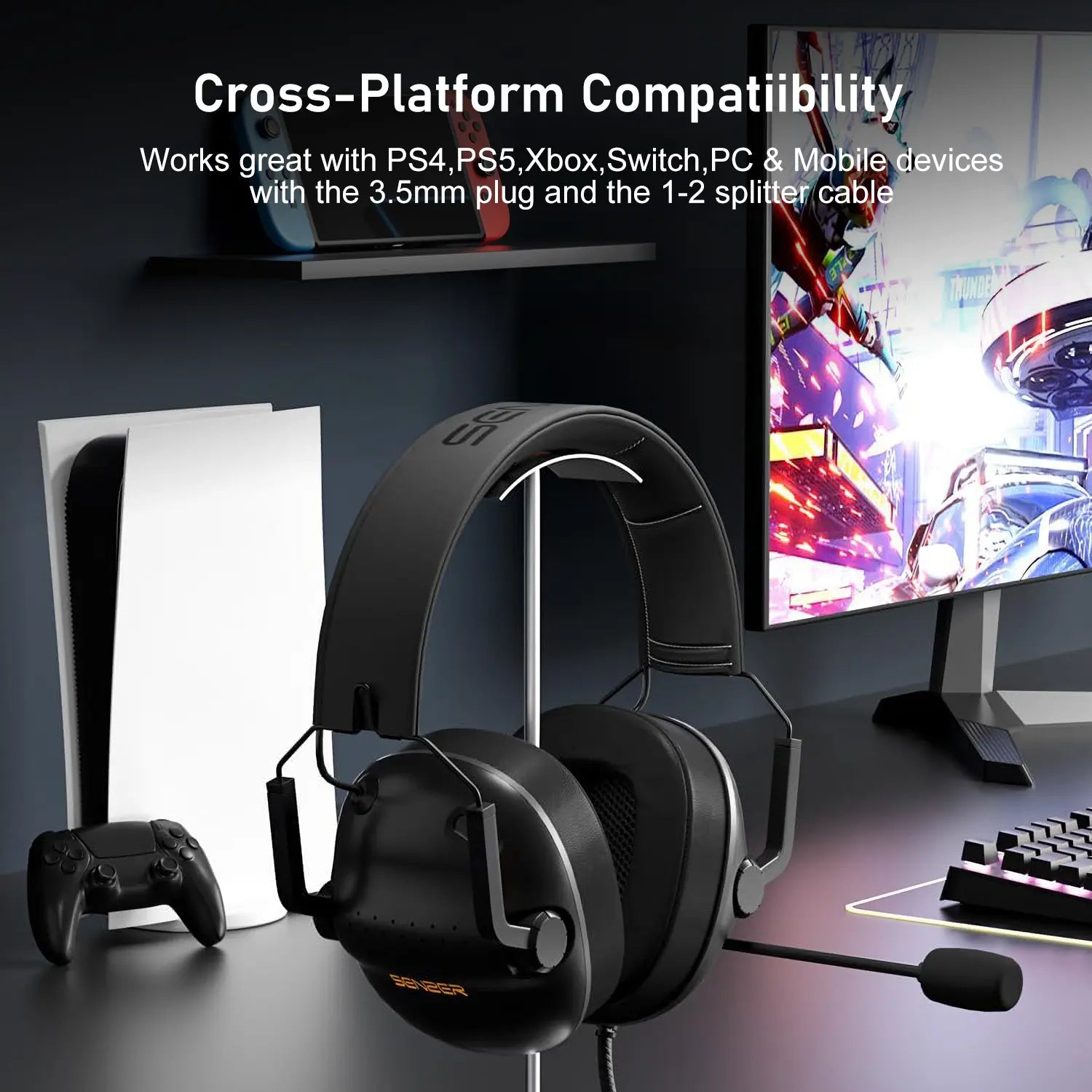 SENZER SG500 Wired Pro Gaming Headset - Wired Gaming Headsets - PC Headsets - Folding Headset for PC, PS4, PS5, Xbox One and Switch Audio Earphones Headphones Electronic Earbud
