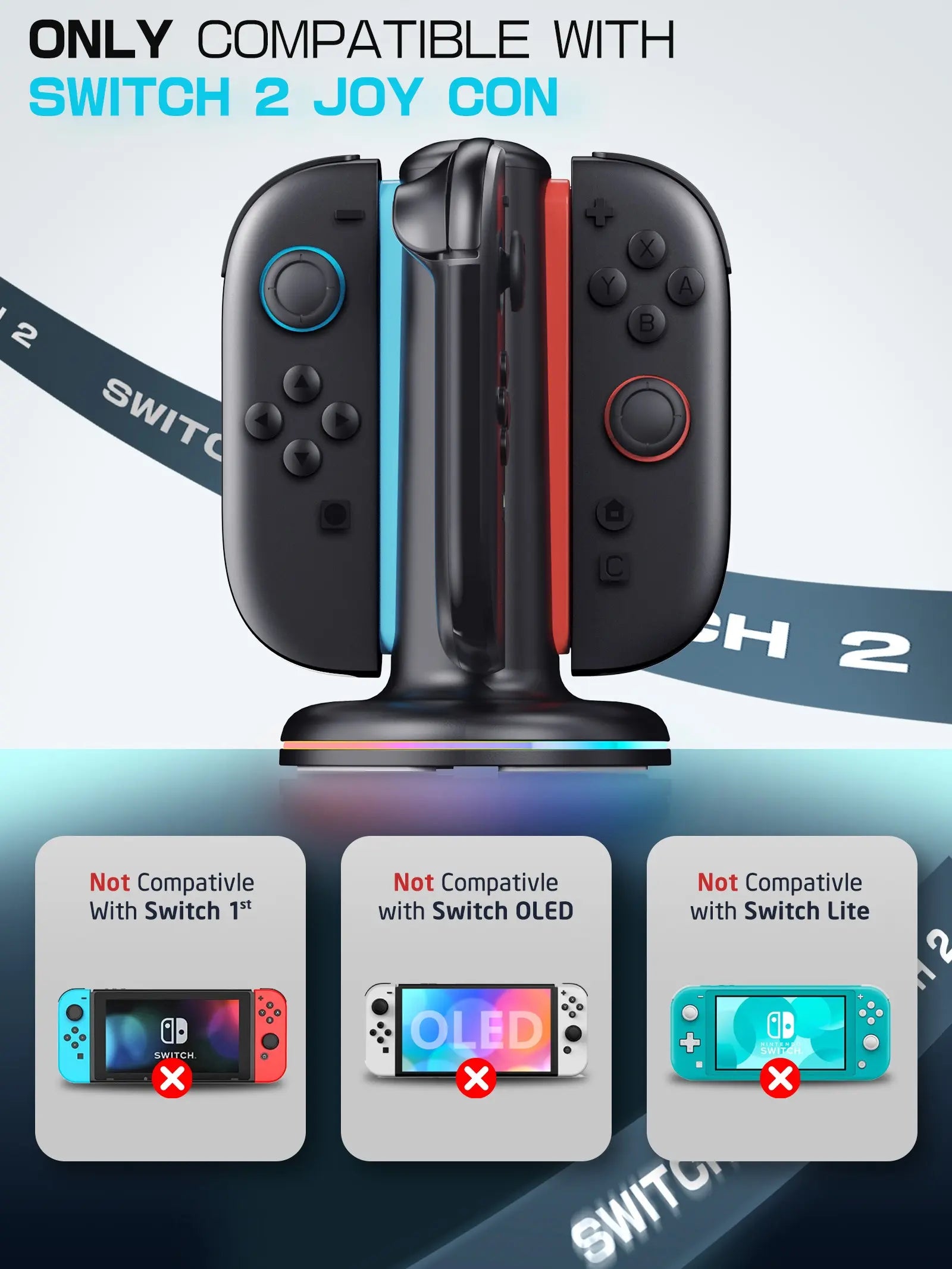 Mumba 4-In-1 Fast Charging Dock for Nintendo Switch Console - Wireless Gaming Controller Connector, 2 Joy-Con Chargers, Magnetic Weighted Base, Bi-Directional Design, LED Indicators, Overcharge Protection
