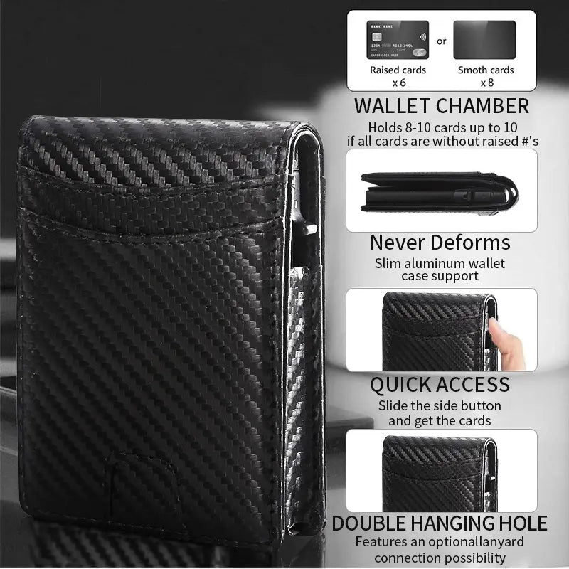Wallet for Men, Mens Minimalist Wallet 8-10 Cards, Slim Compact Wallet with ID Window, RFID Blocking Smart Pop up Card Wallet, Metal Aluminum Credit Card Holder Bifold Wallet ,Fathers Day Gift