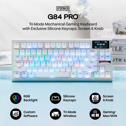 EPOMAKER G84 PRO Wireless Silent Mechanical Gaming Keyboard, 75% 81-Key Gasket Mounted Hot Swappable anti Ghosting Gaming Accessory, Tri-Mode USB-C/BT 5.0/2.4Ghz, Custom Driver, RGB Backlight, Silicone Keycaps, Gaming Accessories, Hot Swappable Keyboard