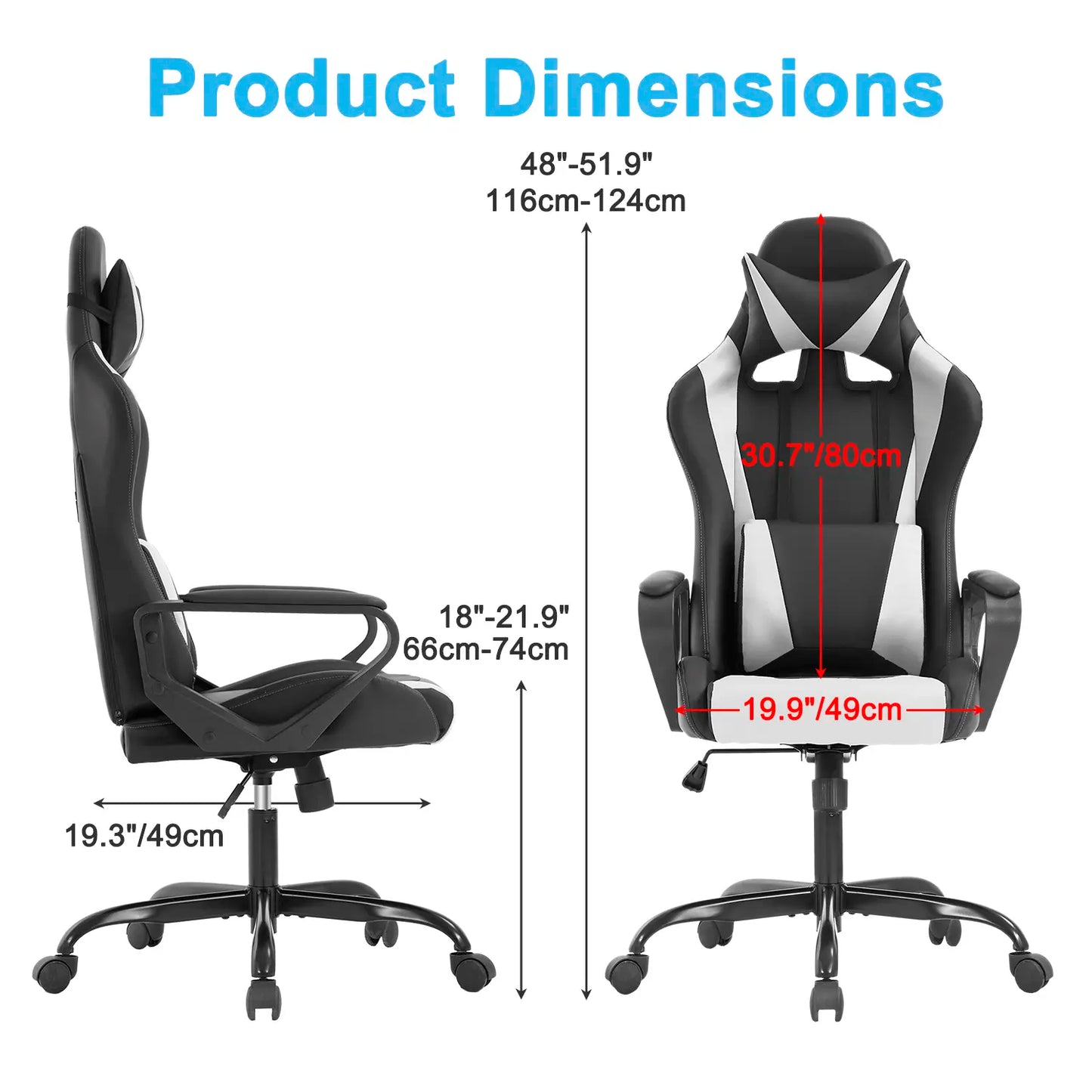 Adjustable High-Back Executive Gaming Chair with Lumbar Support and Rolling Casters for PC Executive High-Back Chair for Gaming and Office with Ergonomic Features, PU Leather