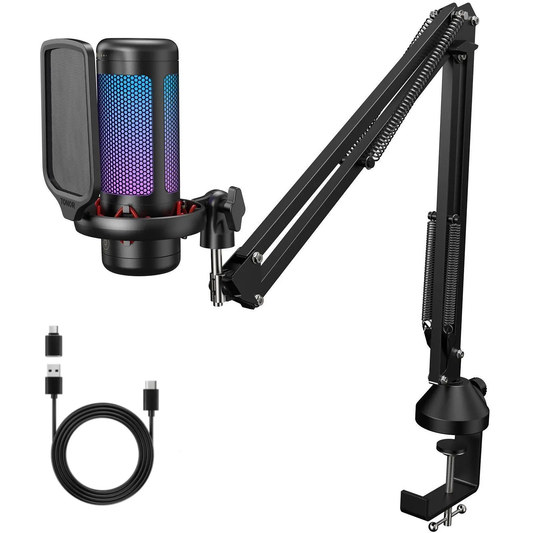 TONOR TC310 USB Microphone Set with Type-C Adapter – RGB, Pop Filter & Shock Mount for Pc/Ps4/Ps5/Mac/Switch