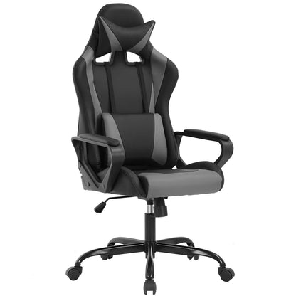 Adjustable High-Back Executive Gaming Chair with Lumbar Support and Rolling Casters for PC Executive High-Back Chair for Gaming and Office with Ergonomic Features, PU Leather