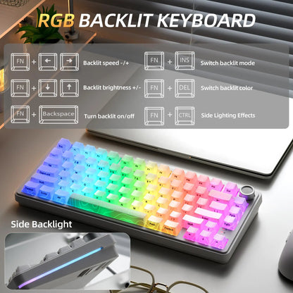 XVX M75 Tri-Mode 75% Mechanical Gaming Keyboard with Knob, Topography Imd-Tech Keycaps, Hot-Swappable, USB Charging, RGB Backlight, PBT Heart Corner Legend Keycaps, Multimedia Scroll Wheel, Creamy Keyboards PC Accessories