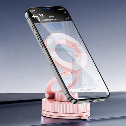 Foldable Magnetic Car Phone Holder for Magsafe Devices - 20 N52 Magnets, 360-Degree Rotation, Vacuum Suction Cup with Heat-Resistant Nano-Adhesive Base, Automotive Interior Accessory