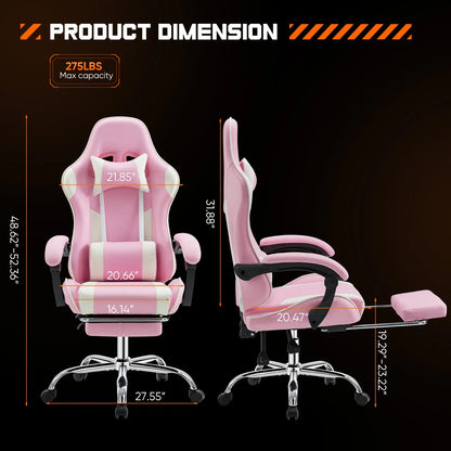 Furnest Ergonomic Gaming Office Chair - PU Leather Indoor Furniture Recliner with Height Adjustment, Fixed-Up Armrest, Headrest, Footrest, 360° Swivel, Barstool Design Elements for Game Desks, Computer Use, Gaming Chair