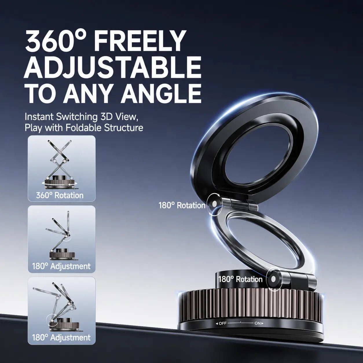 Foldable Magnetic Car Phone Holder for Magsafe Devices - 20 N52 Magnets, 360-Degree Rotation, Vacuum Suction Cup with Heat-Resistant Nano-Adhesive Base, Automotive Interior Accessory