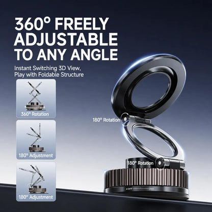 Foldable Magnetic Car Phone Holder for Magsafe Devices - 20 N52 Magnets, 360-Degree Rotation, Vacuum Suction Cup with Heat-Resistant Nano-Adhesive Base, Automotive Interior Accessory