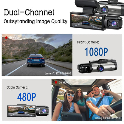 High-Definition Front and Rear Dual-Lens Car-Mounted Driving Recorder with 3.16-Inch IPS Screen Car Dash Camera, Dash Camera for Cars Front and Rear, Dashcams for Cars