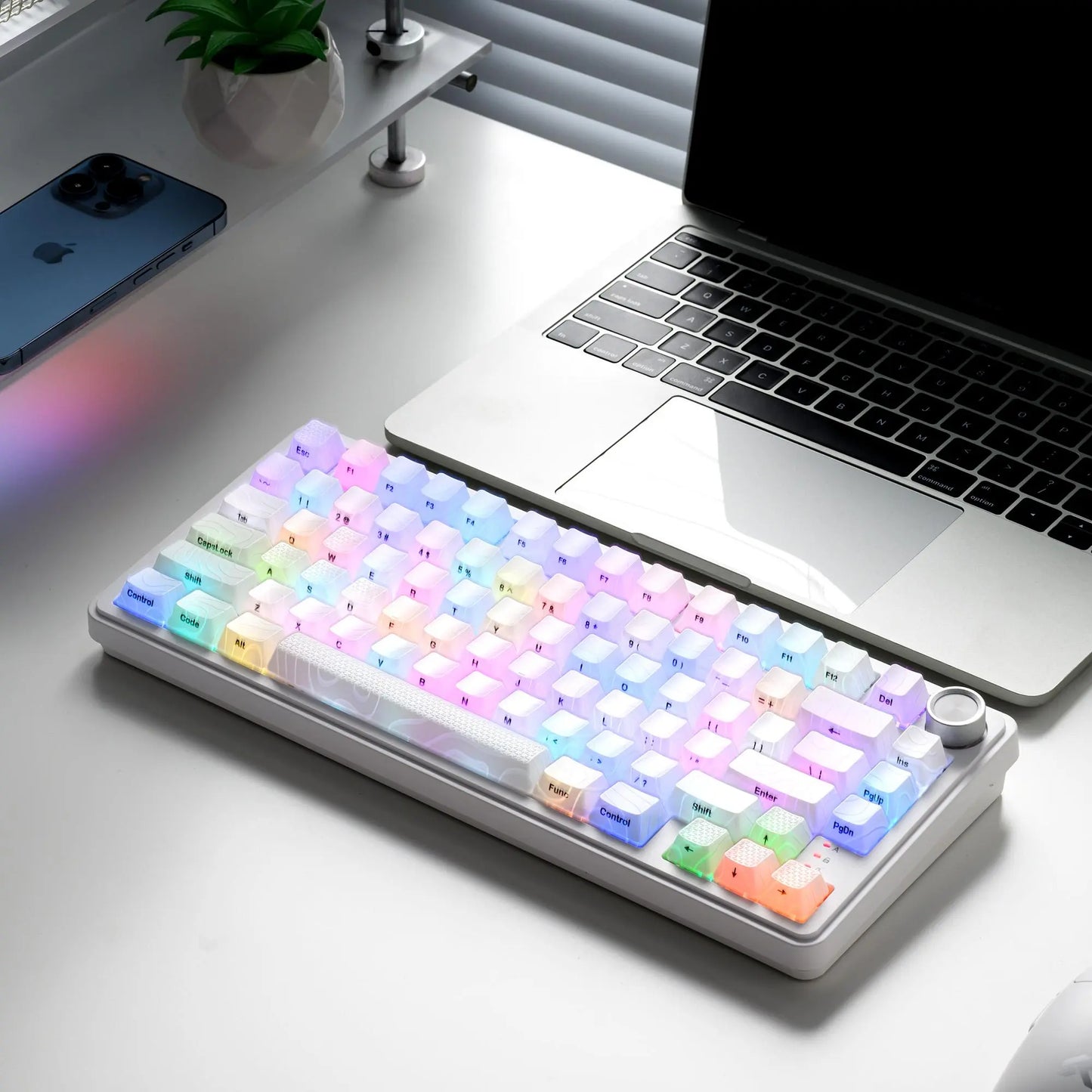 XVX M75 Tri-Mode 75% Mechanical Gaming Keyboard with Knob, Topography Imd-Tech Keycaps, Hot-Swappable, USB Charging, RGB Backlight, PBT Heart Corner Legend Keycaps, Multimedia Scroll Wheel, Creamy Keyboards PC Accessories