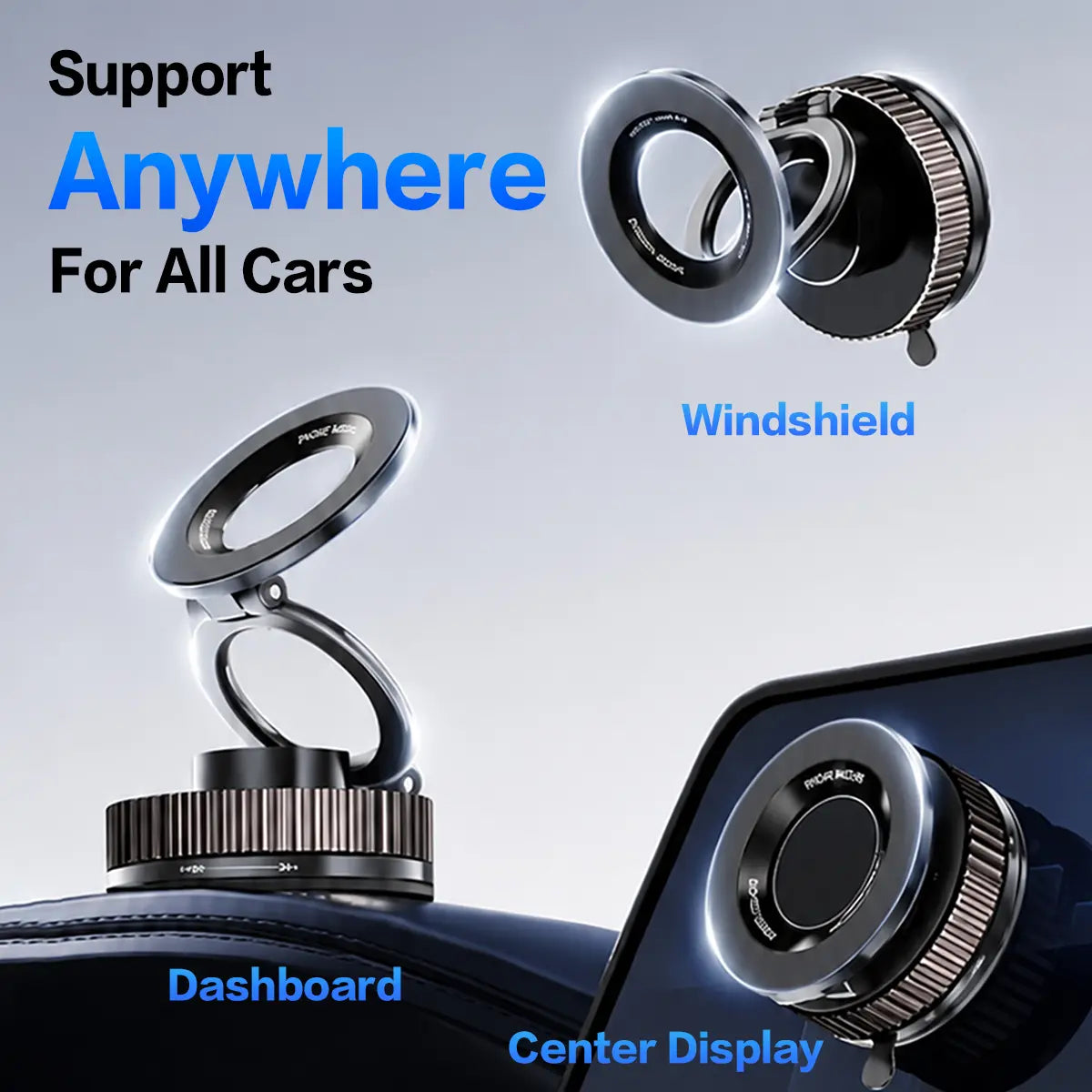 Foldable Magnetic Car Phone Holder for Magsafe Devices - 20 N52 Magnets, 360-Degree Rotation, Vacuum Suction Cup with Heat-Resistant Nano-Adhesive Base, Automotive Interior Accessory