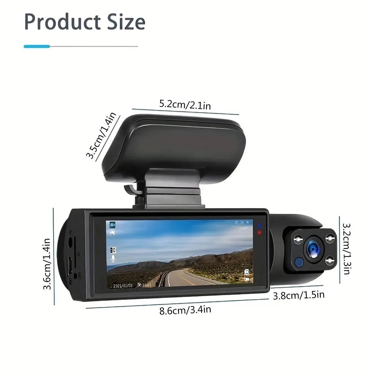 High-Definition Front and Rear Dual-Lens Car-Mounted Driving Recorder with 3.16-Inch IPS Screen Car Dash Camera, Dash Camera for Cars Front and Rear, Dashcams for Cars