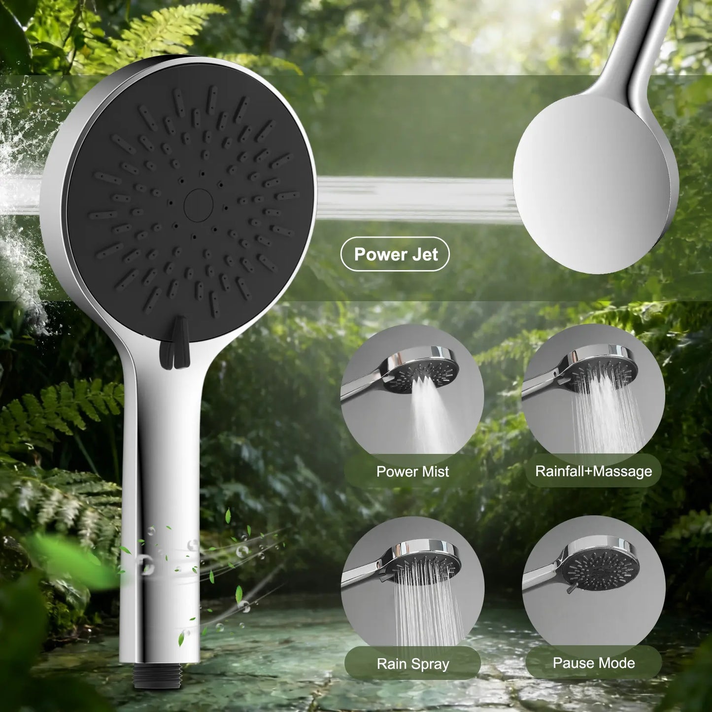 Hibbent Upgraded 10'' Shower Head Combo, High Pressure Rainfall Showerhead with 5 Spray Modes Handheld, All Metal 3-Way Diverter Shower Arm, 59'' Hose and Holder, Height Adjustable Dual Shower Head, Chrome