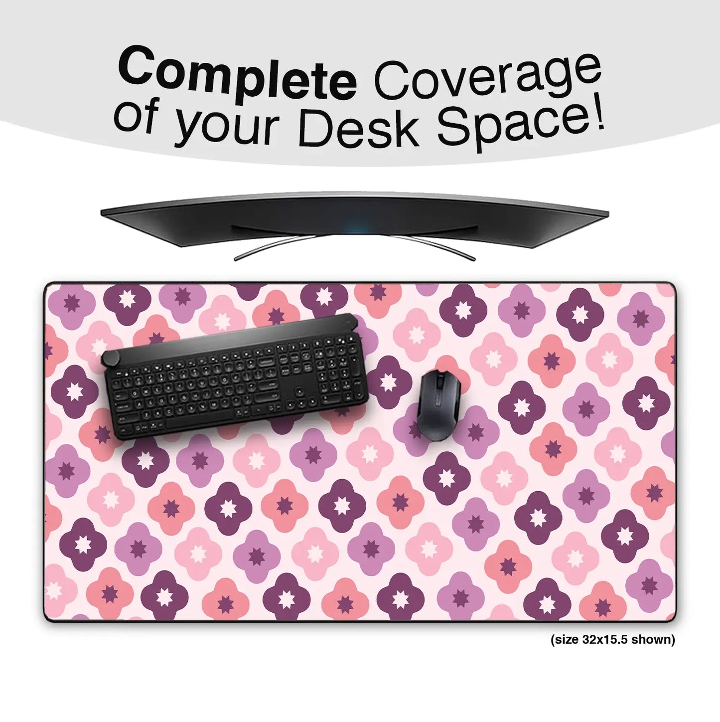 Pink Flower Geometric Mousepad - Extra Large, Anti-Slip Rubber Base, Gaming Mousepad Design Extended Non-Slip Mousepad