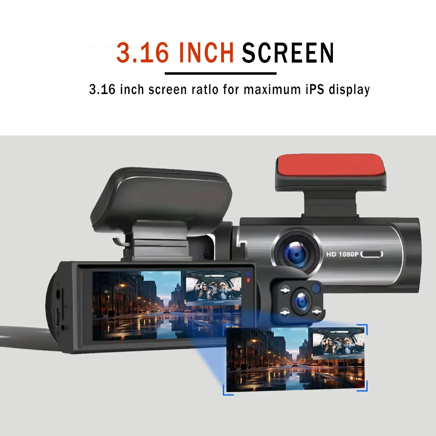 High-Definition Front and Rear Dual-Lens Car-Mounted Driving Recorder with 3.16-Inch IPS Screen Car Dash Camera, Dash Camera for Cars Front and Rear, Dashcams for Cars