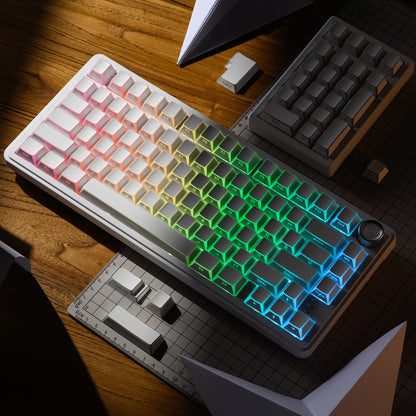 XVX M75 Tri-Mode 75% Mechanical Gaming Keyboard with Knob, Topography Imd-Tech Keycaps, Hot-Swappable, USB Charging, RGB Backlight, PBT Heart Corner Legend Keycaps, Multimedia Scroll Wheel, Creamy Keyboards PC Accessories