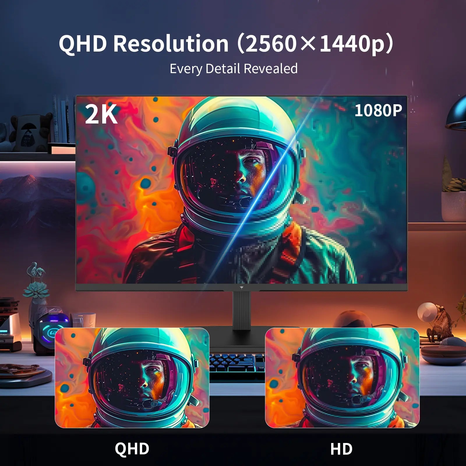 KTC 24" 2K QHD IPS 100Hz Computer Monitor, 2560*1440 1300:1 Contrast, HDR 10 Anti-Blue Light Screen, 122% Srgb, Adaptive Sync, Hdmi2.0/Dp/Earphone for Gaming and Office Working H24T27, 2K Qhd Resolution