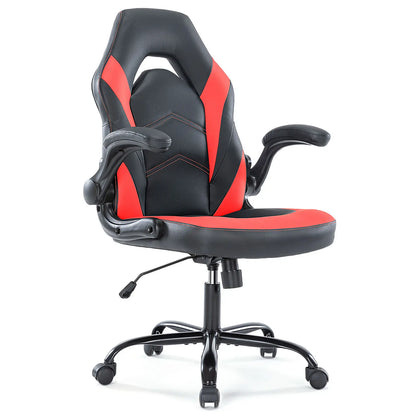 Furnest Ergonomic Gaming Office Chair - PU Leather Indoor Furniture Recliner with Height Adjustment, Fixed-Up Armrest, Headrest, Footrest, 360° Swivel, Barstool Design Elements for Game Desks, Computer Use, Gaming Chair
