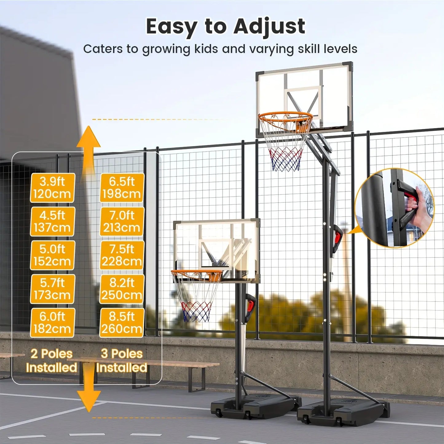 DAYAGO Portable Basketball Hoop System - 8.5 FT Height-Adjustable Goal with 33" Backboards, Wheels, Ideal for Children'S Training Equipment, Driveway & Indoor/Outdoor Play, Adults