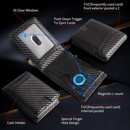 Wallet for Men, Mens Minimalist Wallet 8-10 Cards, Slim Compact Wallet with ID Window, RFID Blocking Smart Pop up Card Wallet, Metal Aluminum Credit Card Holder Bifold Wallet ,Fathers Day Gift