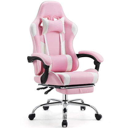 Furnest Ergonomic Gaming Office Chair - PU Leather Indoor Furniture Recliner with Height Adjustment, Fixed-Up Armrest, Headrest, Footrest, 360° Swivel, Barstool Design Elements for Game Desks, Computer Use, Gaming Chair