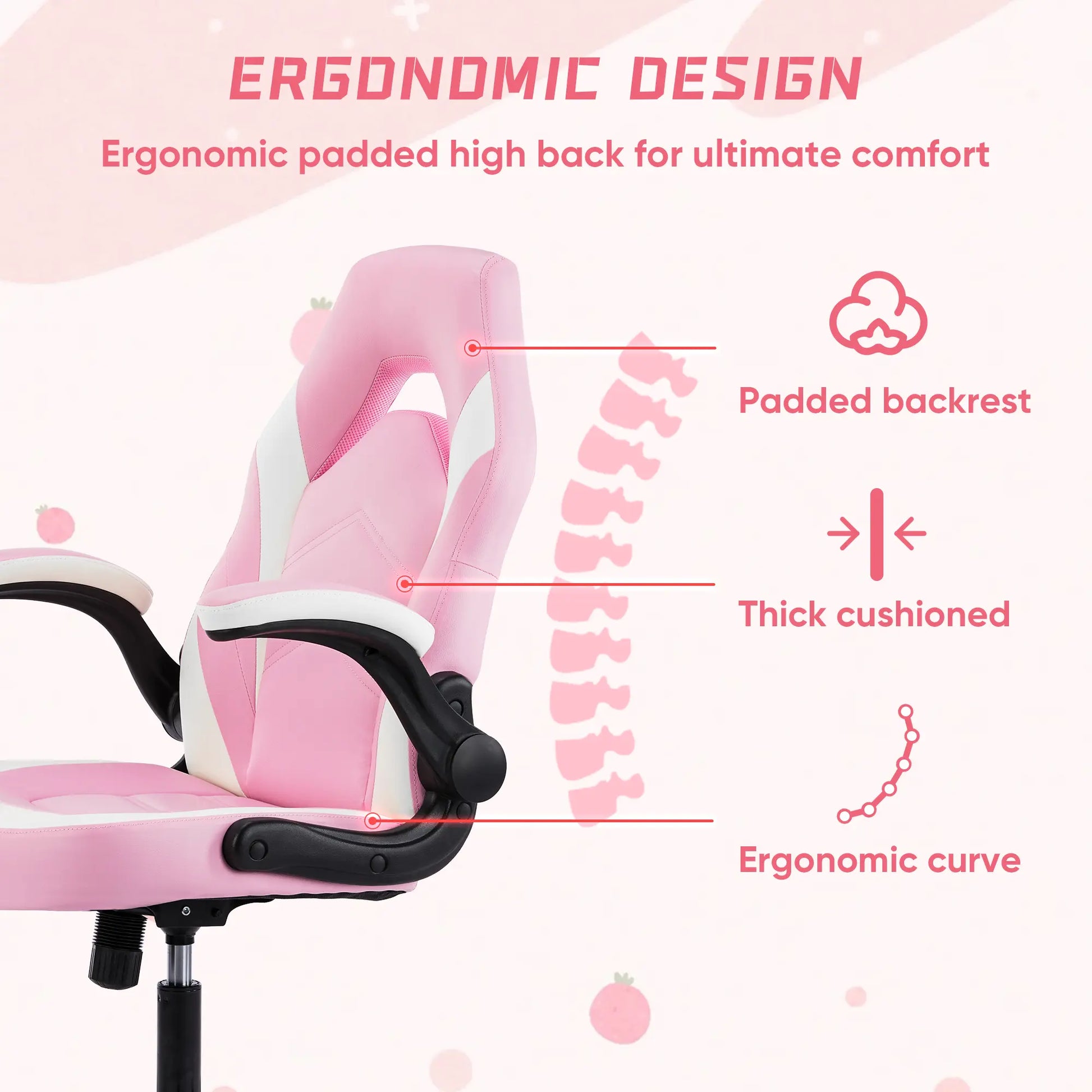 Gaming Chair ,PU Leather Ergonomic Office Chair Swivel Computer Gaming Chair with Lumbar Support - Pink