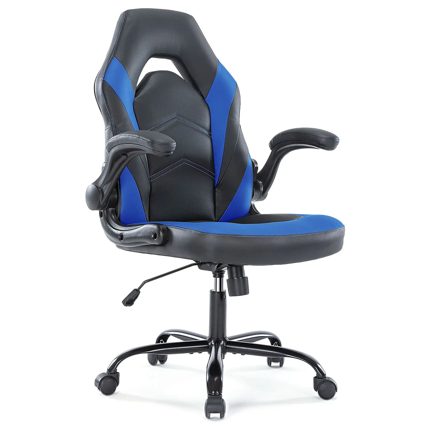 Furnest Ergonomic Gaming Office Chair - PU Leather Indoor Furniture Recliner with Height Adjustment, Fixed-Up Armrest, Headrest, Footrest, 360° Swivel, Barstool Design Elements for Game Desks, Computer Use, Gaming Chair