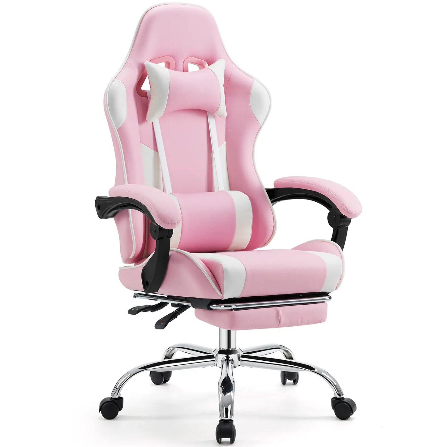 Furnest Ergonomic Gaming Office Chair - PU Leather Indoor Furniture Recliner with Height Adjustment, Fixed-Up Armrest, Headrest, Footrest, 360° Swivel, Barstool Design Elements for Game Desks, Computer Use, Gaming Chair