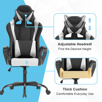 Adjustable High-Back Executive Gaming Chair with Lumbar Support and Rolling Casters for PC Executive High-Back Chair for Gaming and Office with Ergonomic Features, PU Leather