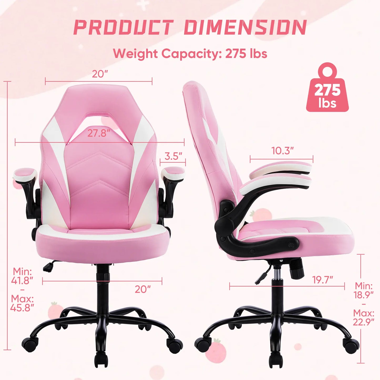Gaming Chair ,PU Leather Ergonomic Office Chair Swivel Computer Gaming Chair with Lumbar Support - Pink