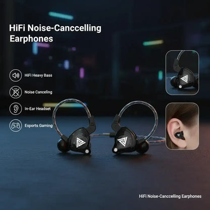 AK6 Wired Earphones, In-Ear Design with Microphone, Hifi Heavy Bass Noise-Cancelling Wired Headset for Esports Gaming and Live Streaming, High-Quality Gaming Headphones, Hifi Audio, Wired Earbuds, Wired Iem Earphones
