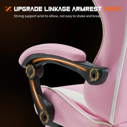 Furnest Ergonomic Gaming Office Chair - PU Leather Indoor Furniture Recliner with Height Adjustment, Fixed-Up Armrest, Headrest, Footrest, 360° Swivel, Barstool Design Elements for Game Desks, Computer Use, Gaming Chair