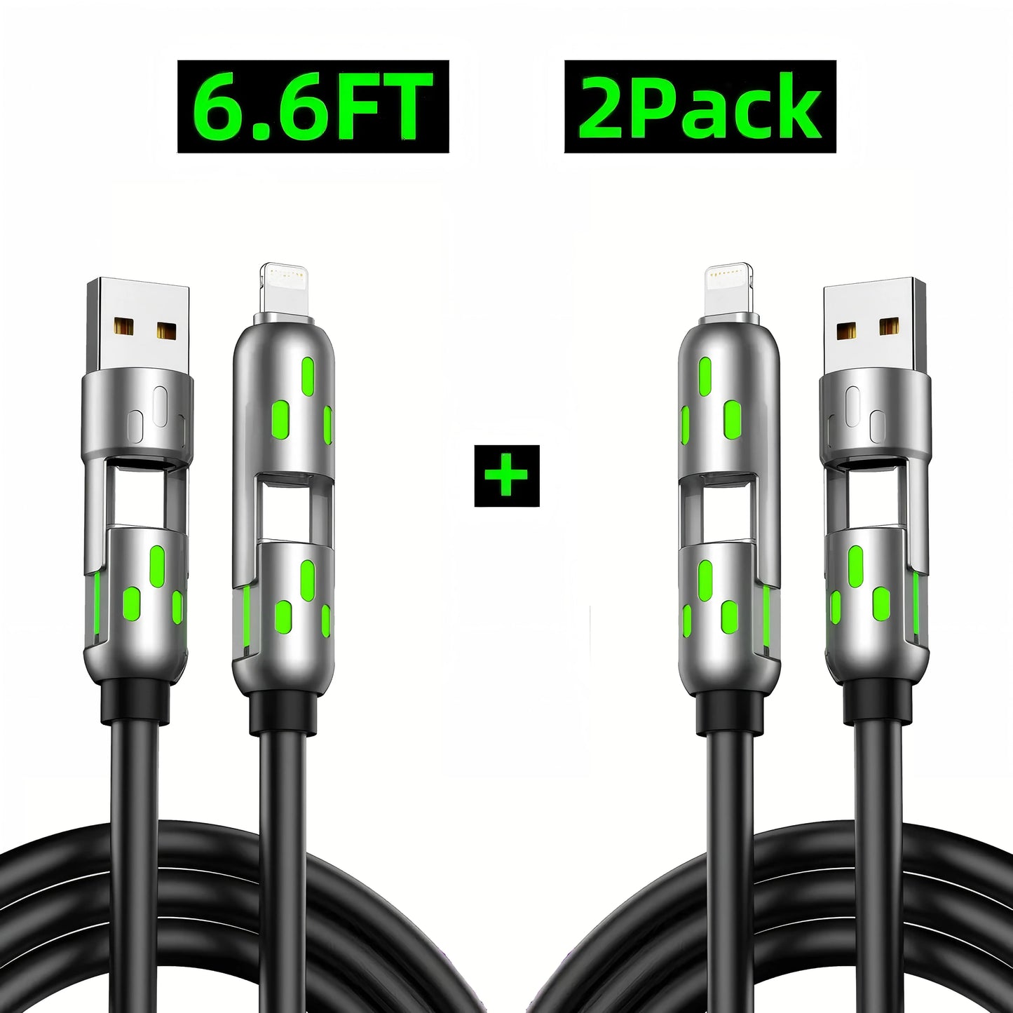 PD Fast Charging, Data Sync, EXAVON USB-A, Type-C, Lightning, Aluminum, Compatible,6.6Ft 4-In-1 USB-C Cable